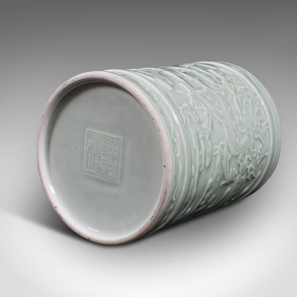 Antique Decorative Brush Pot, Chinese, Celadon Ceramic, Posy Vase, Victorian