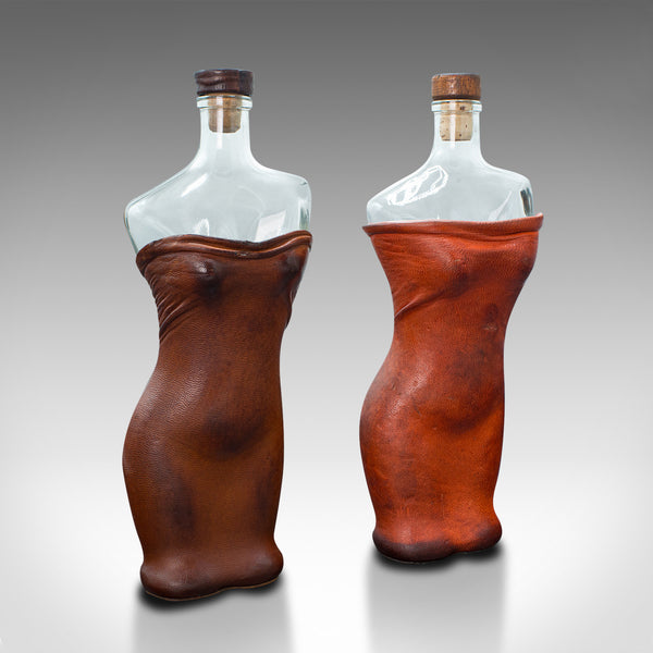 Set of 2 Vintage Couture Spirit Bottles, French, Glass, Wine Vessel, Female Form