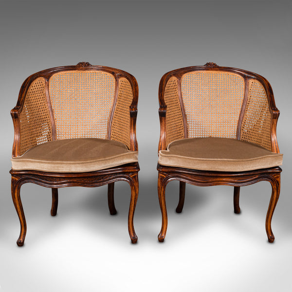 Pair Of Vintage Bergere Armchairs, French, Beech, Cane, Elbow Chair, Circa 1960