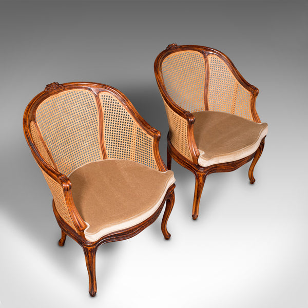 Pair Of Vintage Bergere Armchairs, French, Beech, Cane, Elbow Chair, Circa 1960