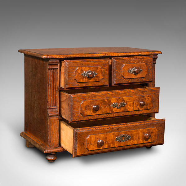 Small Antique Apprentice Chest Of Drawers, English, Oak, Decorative, Georgian