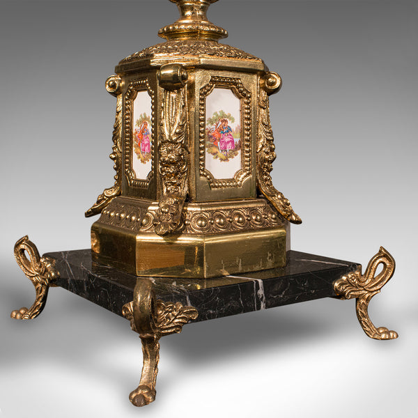 Pair Of Tall Vintage Lamps, Continental, Gilt, Marble, Centrepiece, Table Light