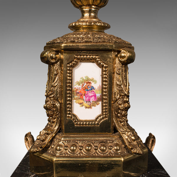 Pair Of Tall Vintage Lamps, Continental, Gilt, Marble, Centrepiece, Table Light