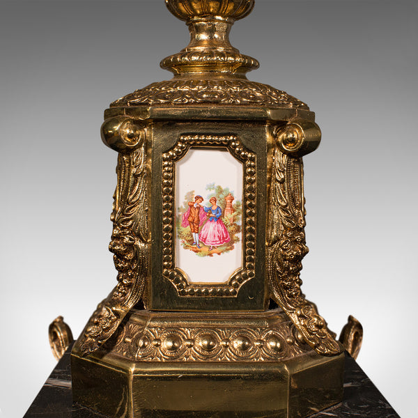 Pair Of Tall Vintage Lamps, Continental, Gilt, Marble, Centrepiece, Table Light