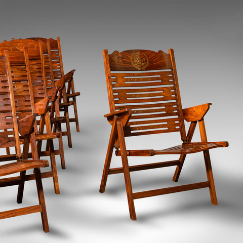 Set Of 6 Vintage Terrace Chairs, Middle Eastern, Teak, Folding, Veranda, Steamer