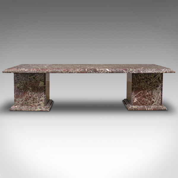 Large Vintage Coffee Table, English, Heavy Marble, Pedestal, Bench, Circa 1980