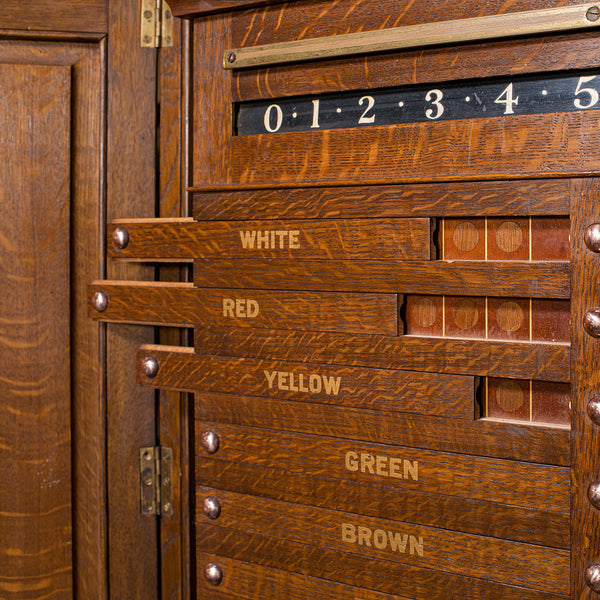 Antique Billiard Scoreboard Cabinet, English, Oak, Decorative, Pool, Edwardian