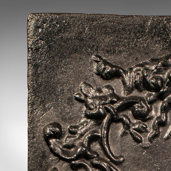 Antique Relief Fire Back, English, Cast Iron Decorative Panel, Victorian, C.1850