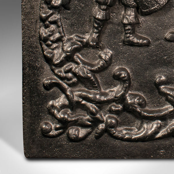 Antique Relief Fire Back, English, Cast Iron Decorative Panel, Victorian, C.1850