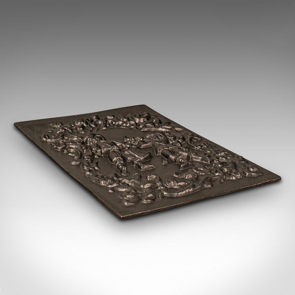 Antique Relief Fire Back, English, Cast Iron Decorative Panel, Victorian, C.1850