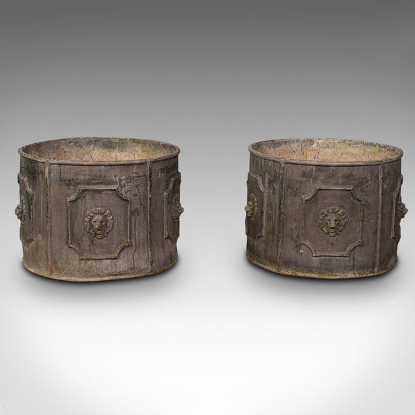Pair Of Heavy Antique Planters, English, Lead, Planting Pot, Victorian, C.1850