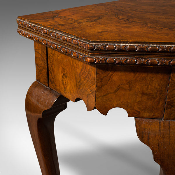 Antique Fold Over Card Table, English Walnut, Games, Georgian Revival, Edwardian