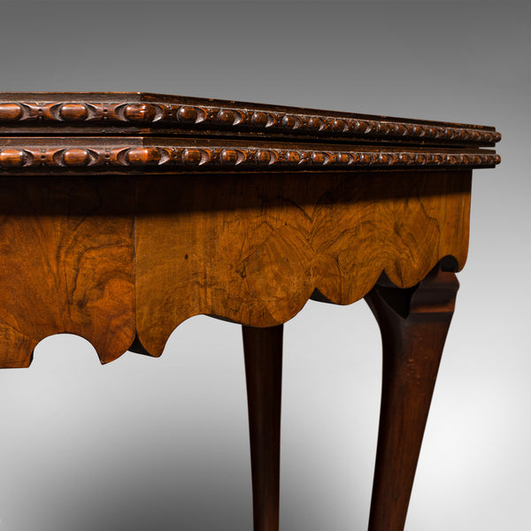 Antique Fold Over Card Table, English Walnut, Games, Georgian Revival, Edwardian