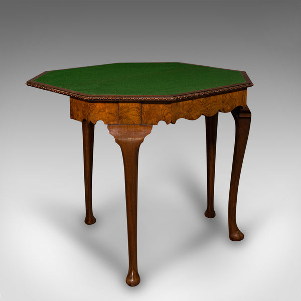 Antique Fold Over Card Table, English Walnut, Games, Georgian Revival, Edwardian