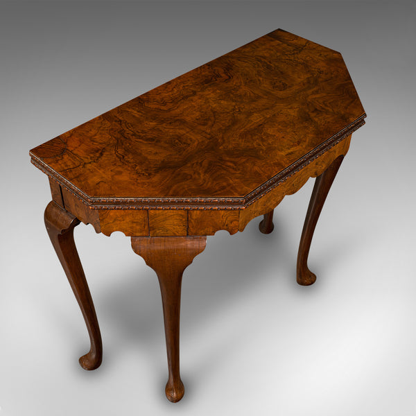 Antique Fold Over Card Table, English Walnut, Games, Georgian Revival, Edwardian