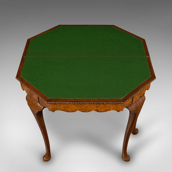 Antique Fold Over Card Table, English Walnut, Games, Georgian Revival, Edwardian