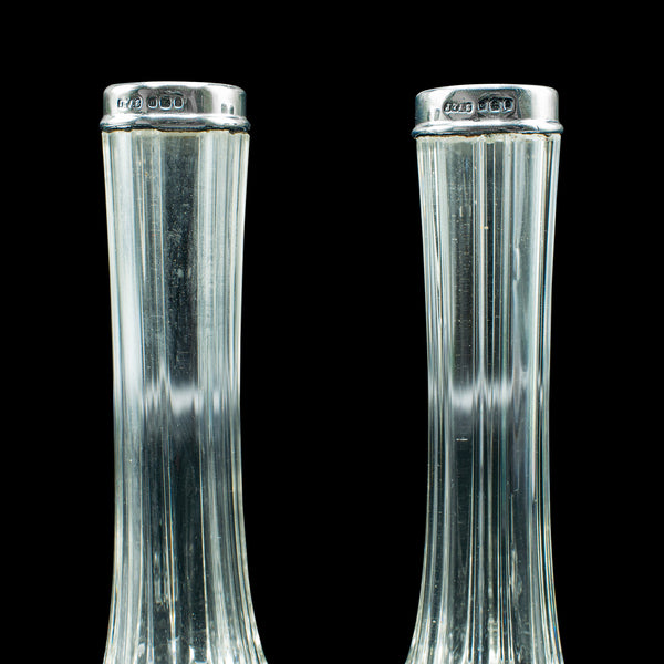 Pair Of Antique Breakfast Stem Vases, English, Silver, Hallmarked, Victorian