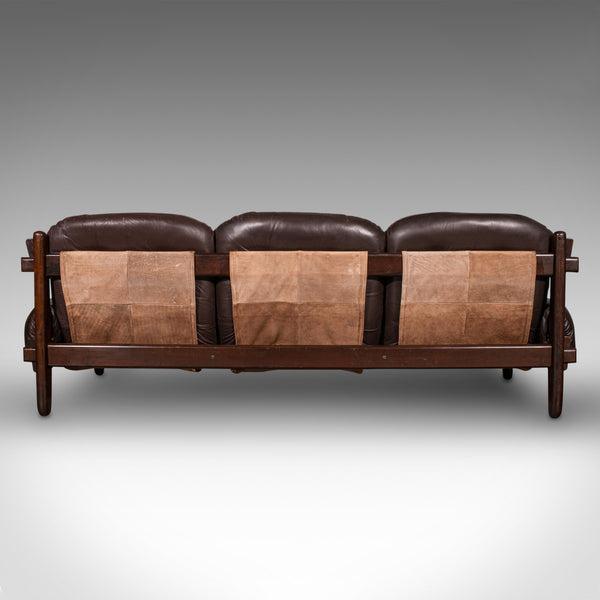 Large Vintage 3 Seat Sofa, Brazilian, Leather, Settee, Jean Gillon, Probel, 1970