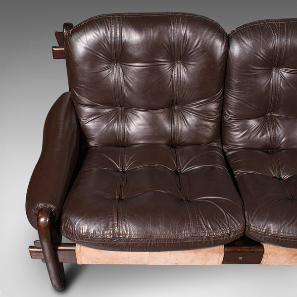 Large Vintage 3 Seat Sofa, Brazilian, Leather, Settee, Jean Gillon, Probel, 1970