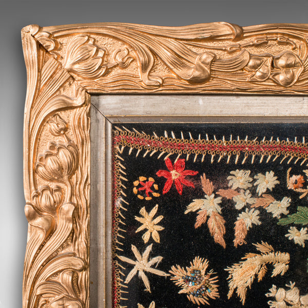 Small Antique Framed Embroidered Sampler, English, Needlepoint, Georgian, C.1800