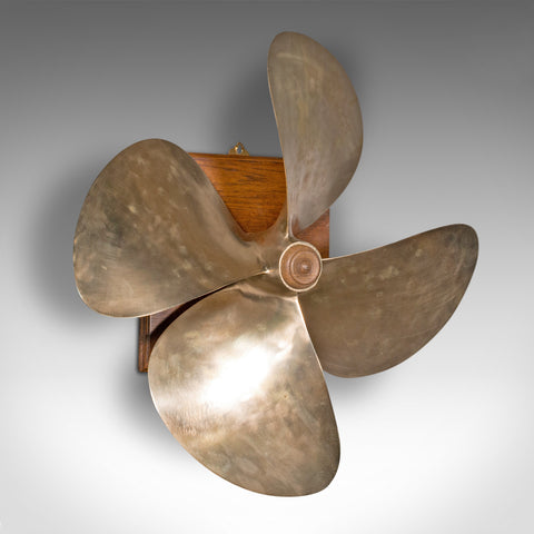 Vintage Mounted Ship Propeller, English, Bronze, Decorative, 4 Blade, Maritime
