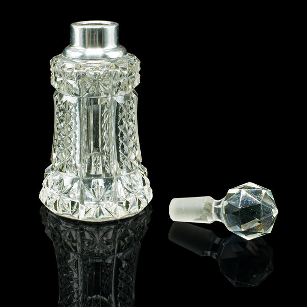 Pair Of Vintage Tipple Decanters, English Glass, Silver, Spirit Vessel, Hallmark