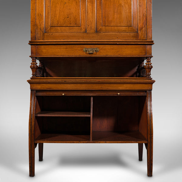 Antique Bureau Cabinet, English, Walnut, Writing Desk, Tambour, Edwardian, 1910
