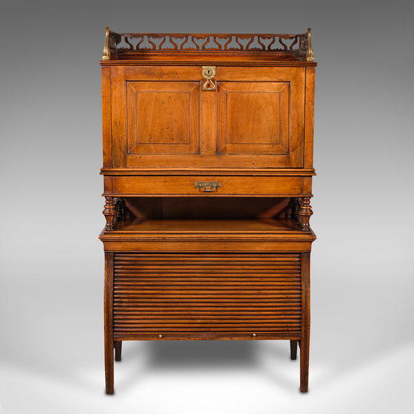 Antique Bureau Cabinet, English, Walnut, Writing Desk, Tambour, Edwardian, 1910