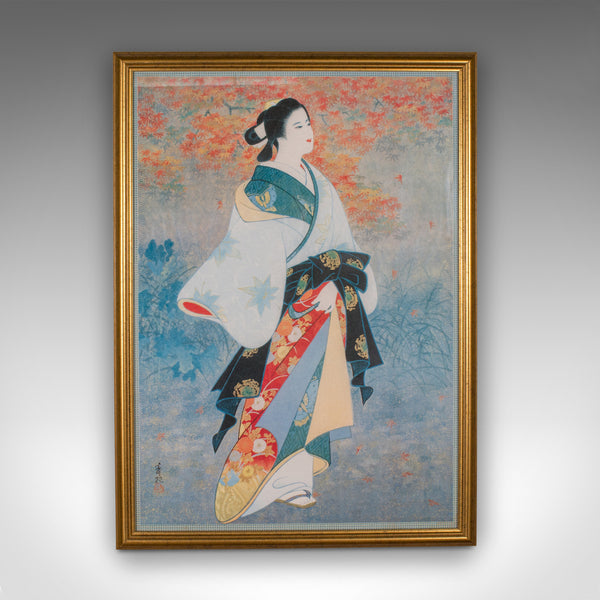 Vintage Geisha Print, Japanese, Framed, Female Figure, Art Deco, Decorative Art