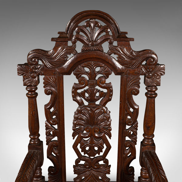 Antique Carved Throne Chair, Scottish Oak, Carver, Elbow Seat, Gothic, Victorian