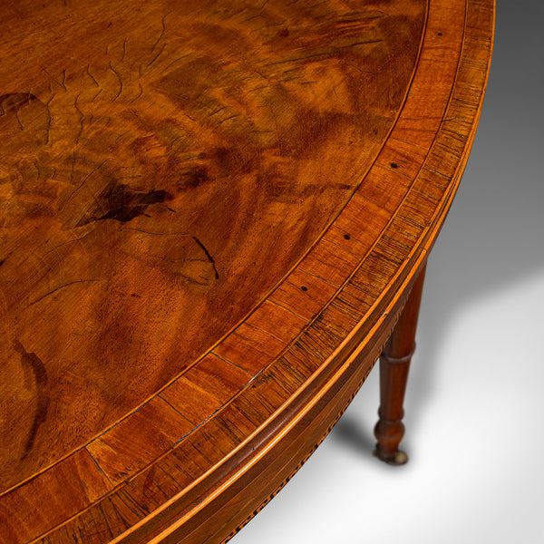 Antique Demi Lune Table, English, Walnut, Fold Over, Card, Game, Georgian, 1800