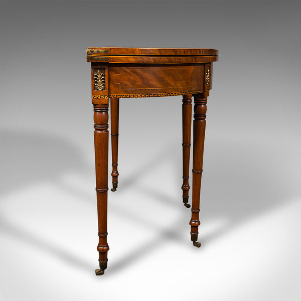 Antique Demi Lune Table, English, Walnut, Fold Over, Card, Game, Georgian, 1800