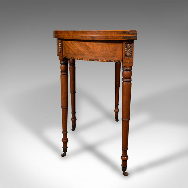 Antique Demi Lune Table, English, Walnut, Fold Over, Card, Game, Georgian, 1800