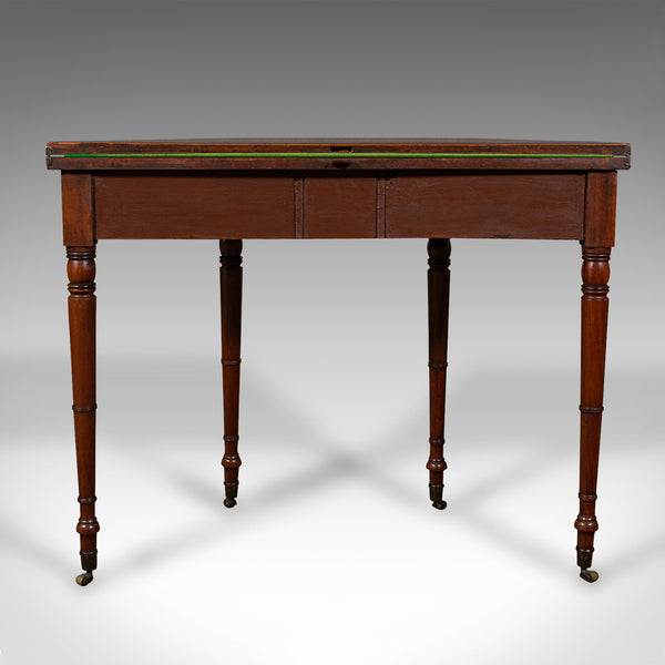 Antique Demi Lune Table, English, Walnut, Fold Over, Card, Game, Georgian, 1800