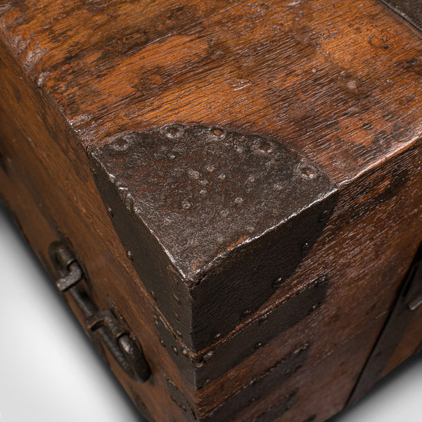 Large Antique Silver Chest, English, Oak, Iron Bound, Campaign Trunk, Victorian