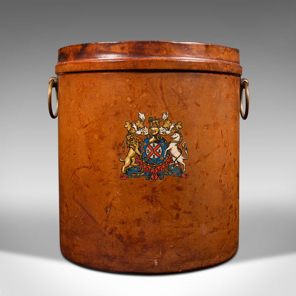 Antique Storage Bin, English, Leather, Bucket, Store, Hall Stand, Victorian