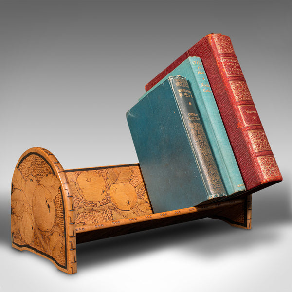 Small Antique Novel Rest, English, Apple Wood, Book Trough, Pokerwork, Victorian
