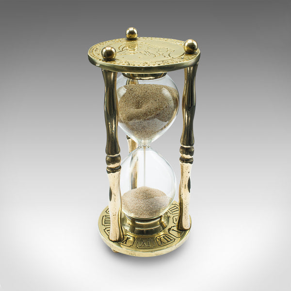 Vintage Egg Timer, English, Brass, Glass, 3 Minute Sand Countdown, Mid Century