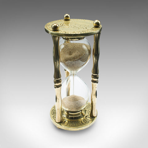 Vintage Egg Timer, English, Brass, Glass, 3 Minute Sand Countdown, Mid Century