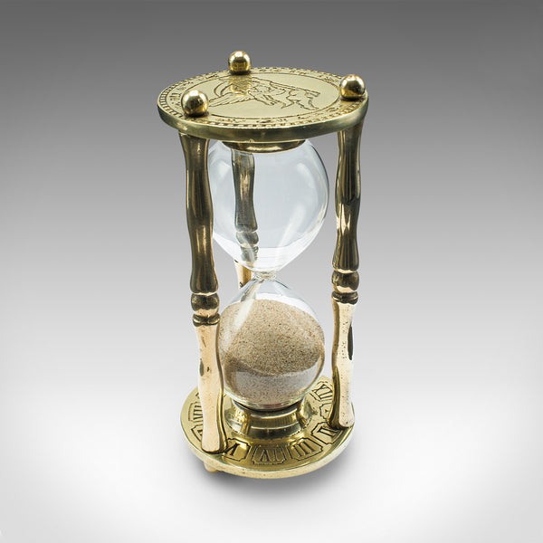 Vintage Egg Timer, English, Brass, Glass, 3 Minute Sand Countdown, Mid Century