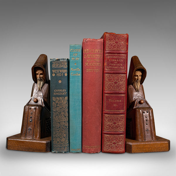 Pair Of Vintage Decorative Bookends, Asian, Pine, Figural Book Rest, Art Deco