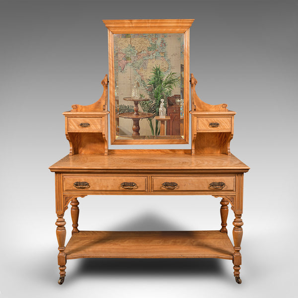 Grand Antique Dressing Table, Scottish, Satinwood, Bedroom, Vanity, Victorian