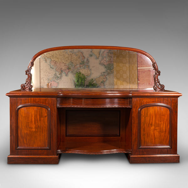 Antique Pedestal Sideboard, English, Dresser Cabinet, Large Mirror, Victorian