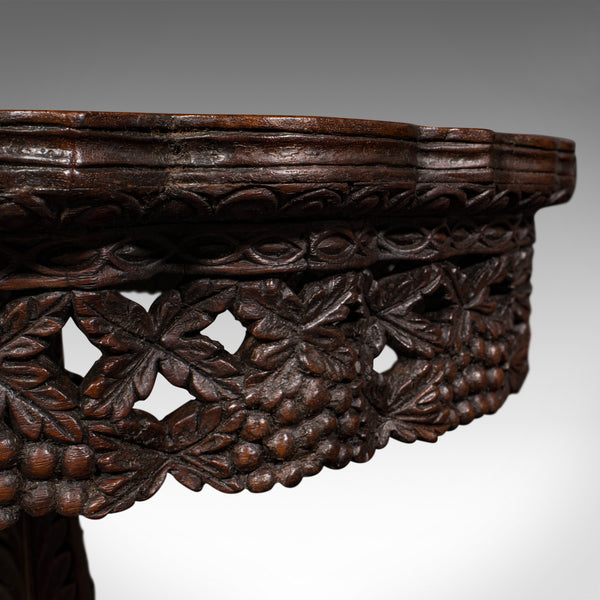 Antique Carved Lamp Table, Anglo Indian, Teak, Tilt Top, Colonial, Victorian