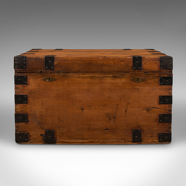 Antique Mercantile Chest, English, Pine, Shipping Trunk, Tin Lined, Victorian