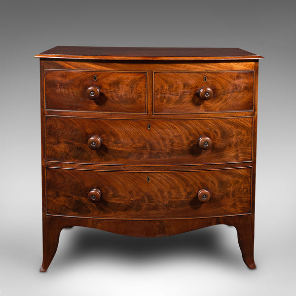 Grand Antique Bow Front Chest of Drawers, English, Tallboy, Georgian, Circa 1780
