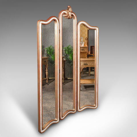 Vintage Dressing Mirror, Continental, Gilt, 3 Panel Room Divider, Privacy Screen
