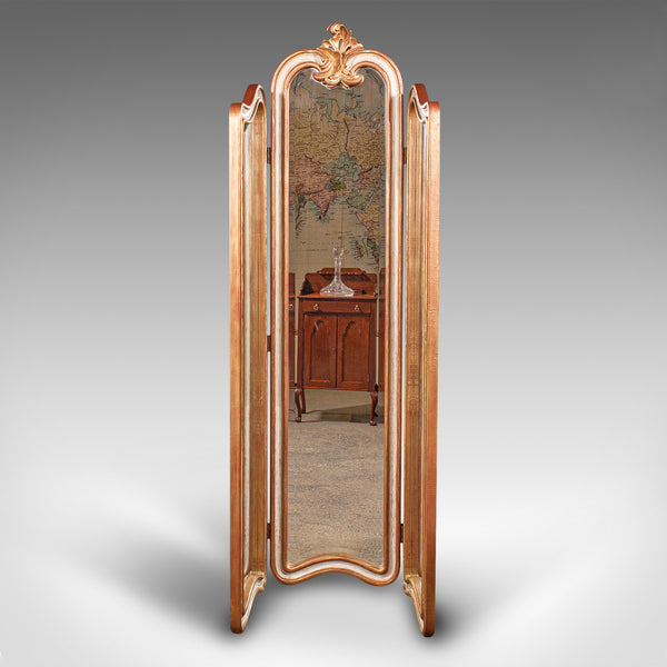 Vintage Dressing Mirror, Continental, Gilt, 3 Panel Room Divider, Privacy Screen