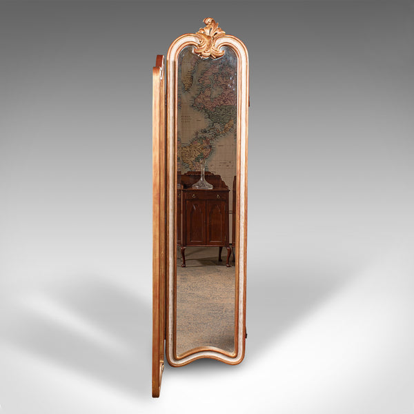 Vintage Dressing Mirror, Continental, Gilt, 3 Panel Room Divider, Privacy Screen