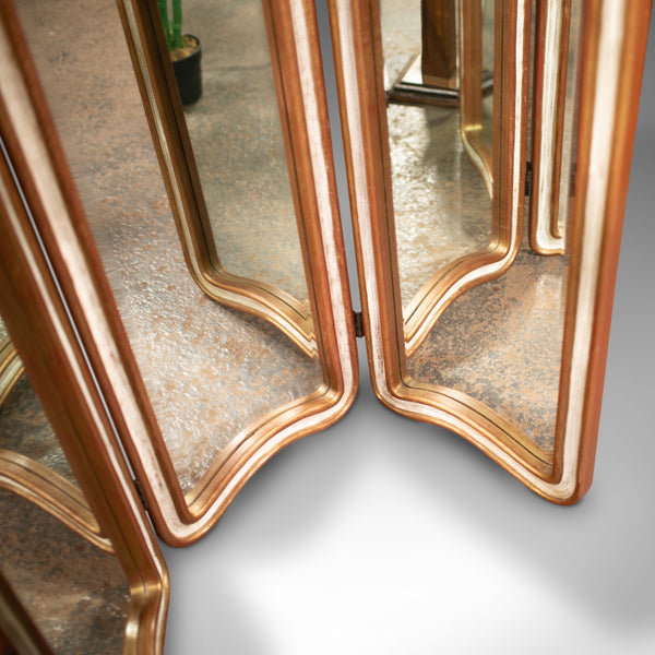 Vintage Dressing Mirror, Continental, Gilt, 3 Panel Room Divider, Privacy Screen